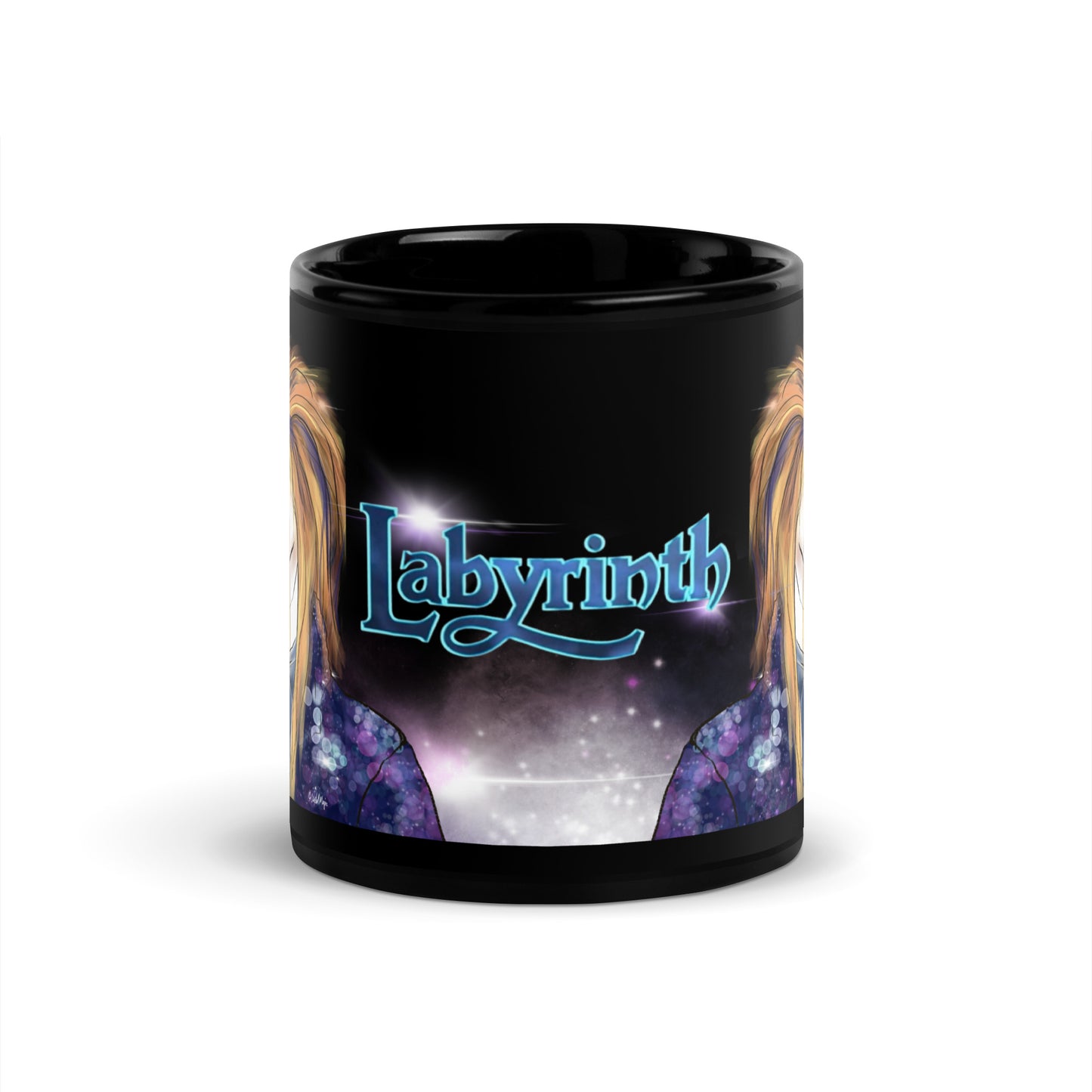 Labyrinth logo mug with glam sparkle artwork