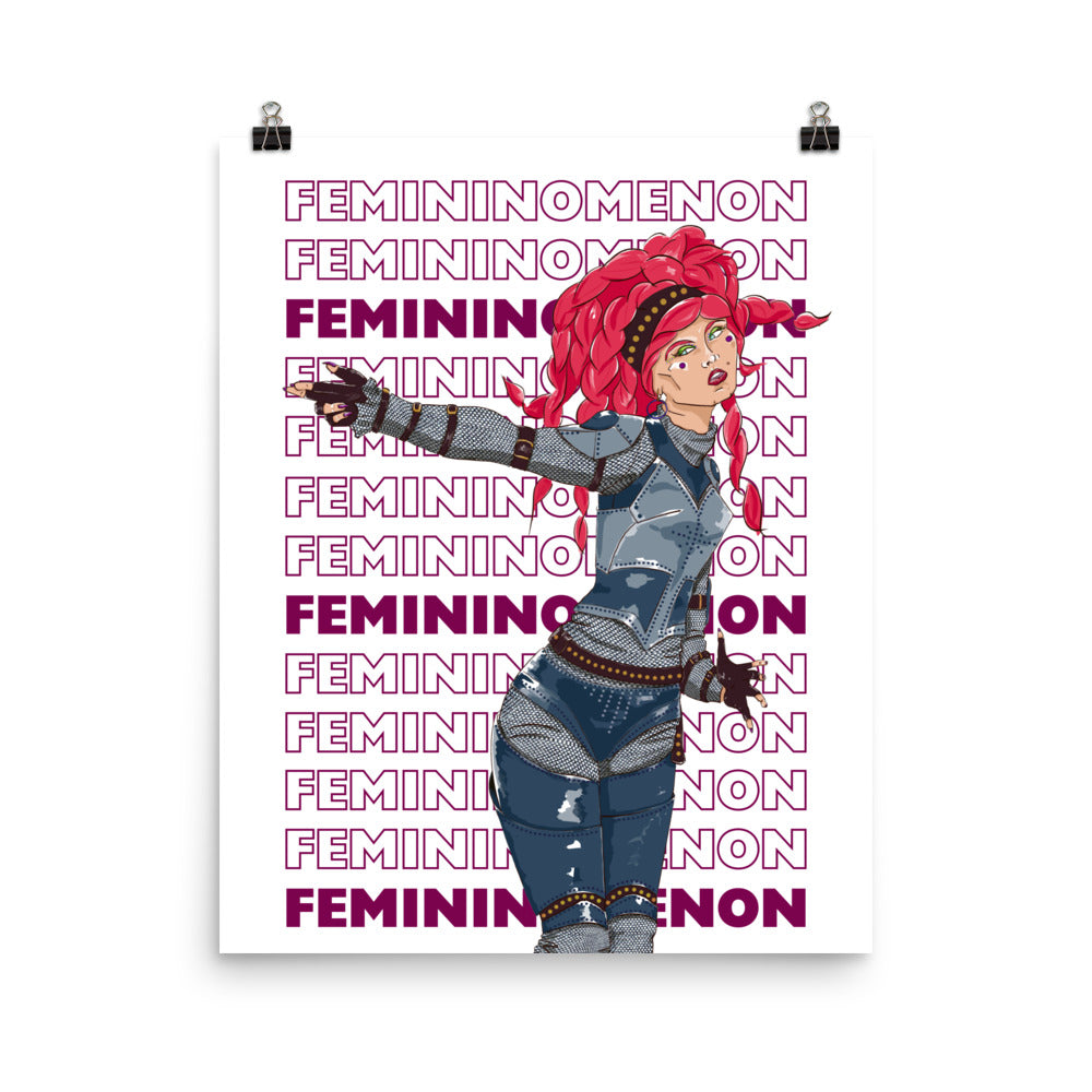 Red‑haired Chappell Roan with purple Femininomenon background