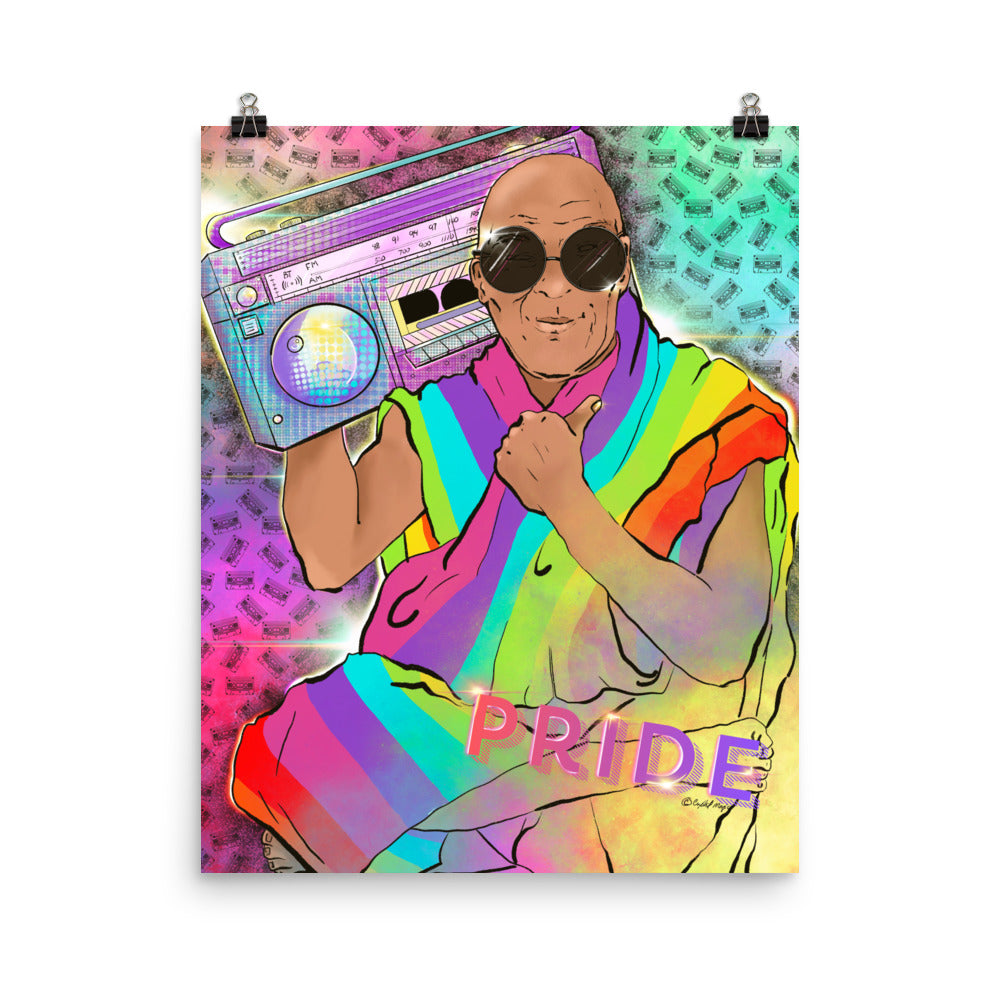 PRIDE rainbow illustration of Dalai Lama