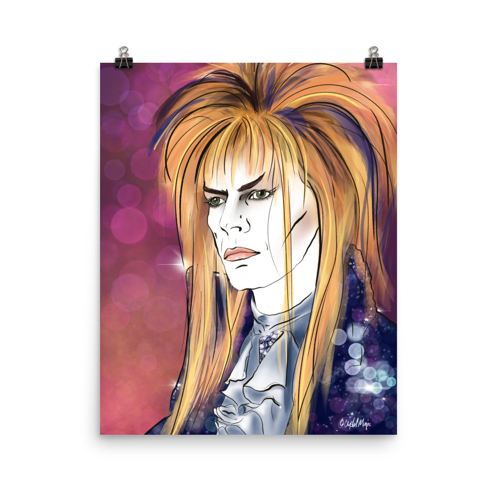 Labyrinth Goblin King illustration in bold neon pop‑art style