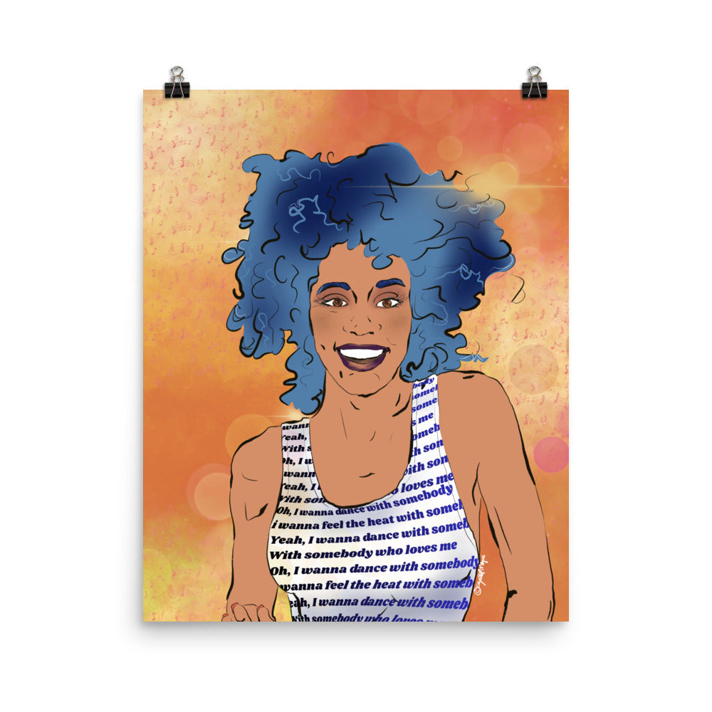 Music‑note background Whitney Houston illustration