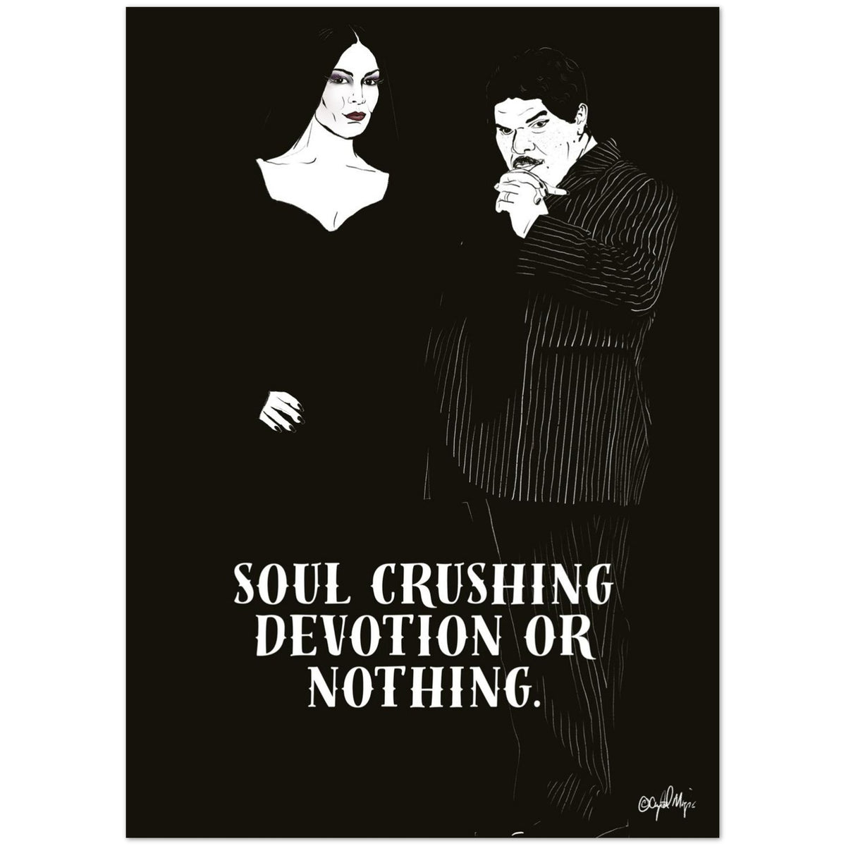 Morticia and Gomez Addams black and white greeting card