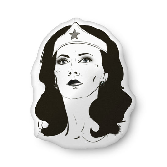 Superhero throw pillow featuring Wonder Woman illustration