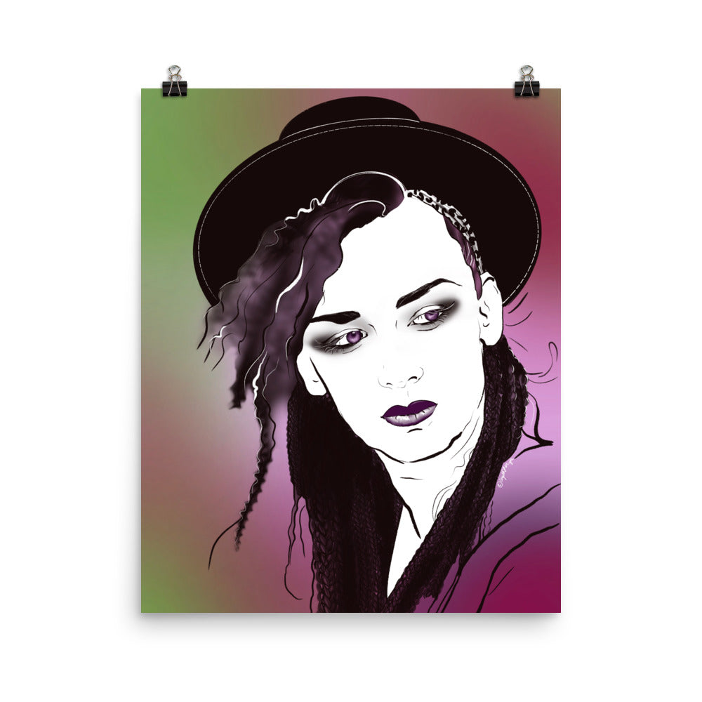 Retro Boy George illustration with bold graphic design

