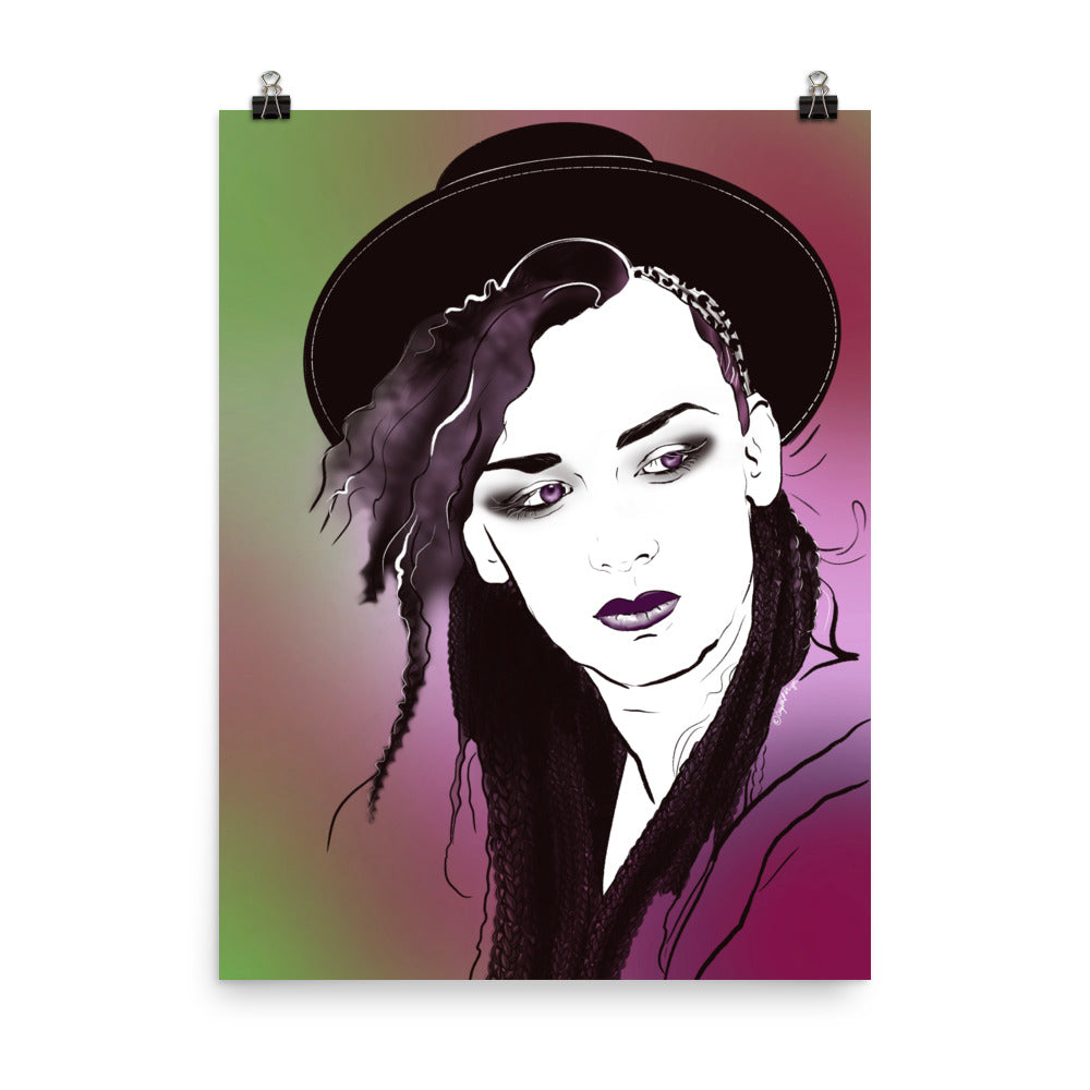 Retro Boy George illustration with bold graphic design
