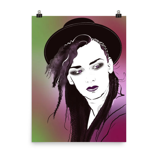 Retro Boy George illustration with bold graphic design
