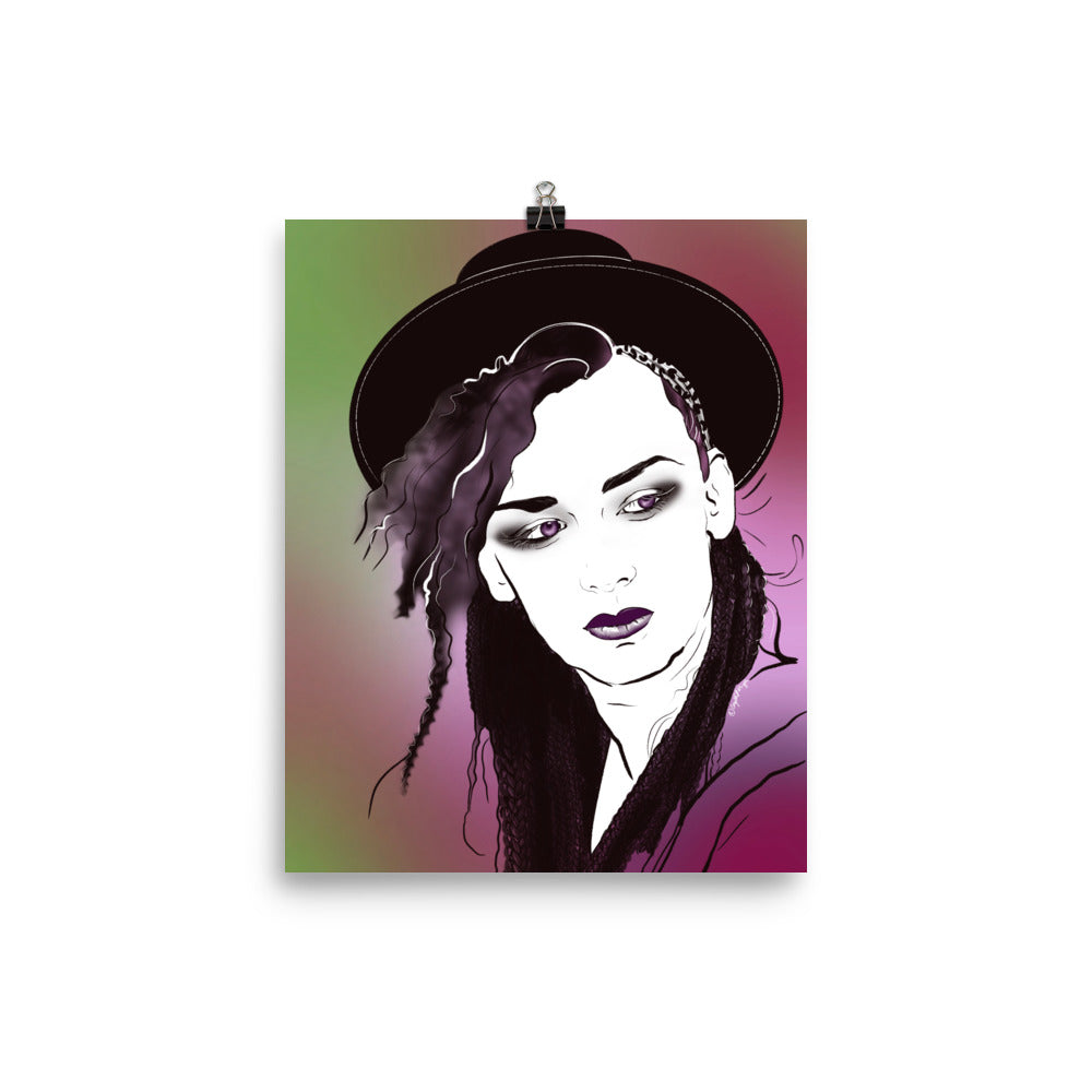 Retro Boy George illustration with bold graphic design
