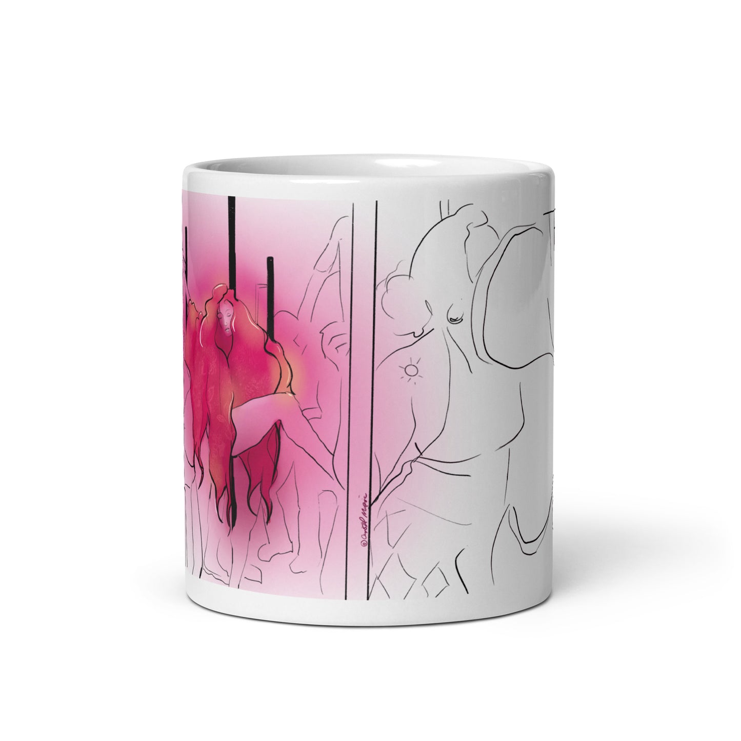 Pink glowing Chappell Roan illustration on ceramic mug

