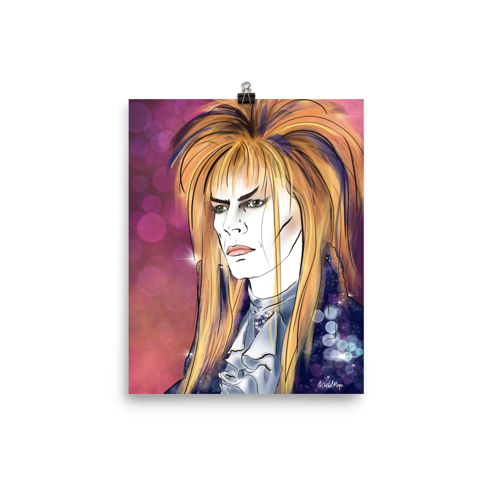 Labyrinth Goblin King illustration in bold neon pop‑art style
