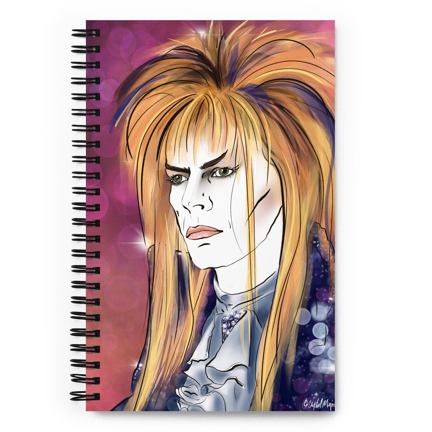 Labyrinth Goblin King notebook featuring neon portrait illustration
