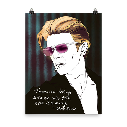 Bowie print with cigarette and corrugated metal background
