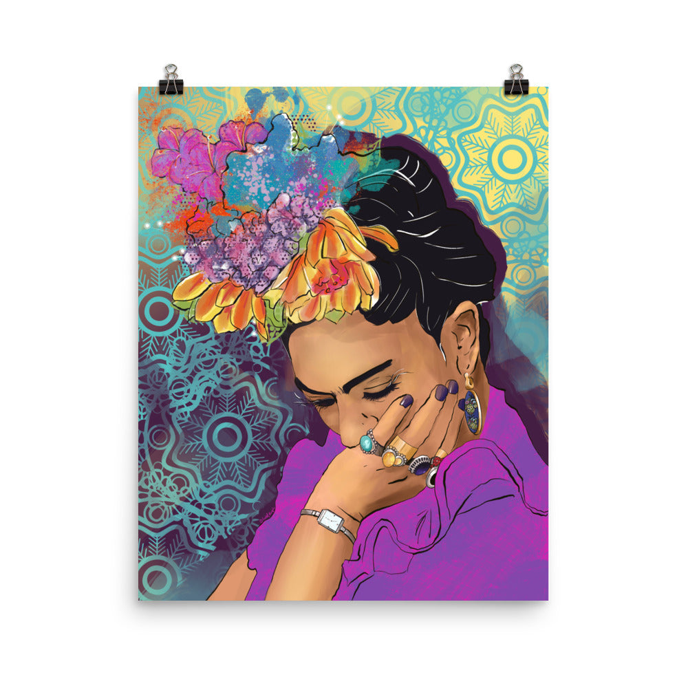 Colorful Frida illustration with layered brush textures