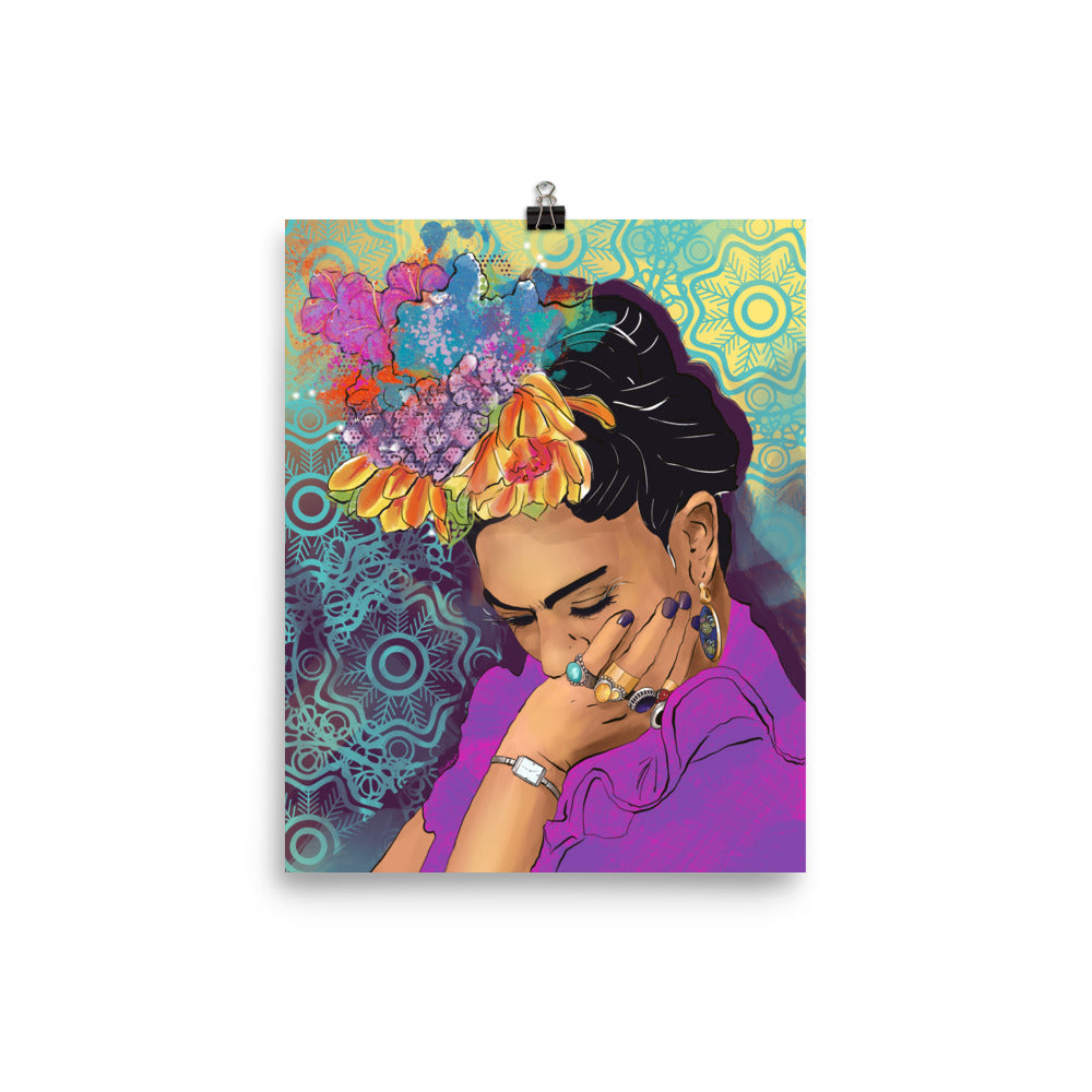 Colorful Frida illustration with layered brush textures