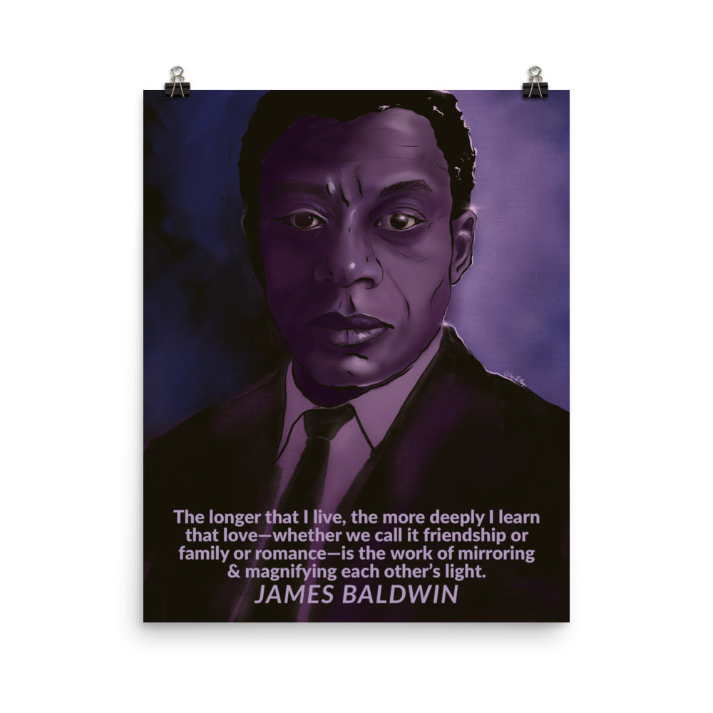 Purple Baldwin illustration with graphic text