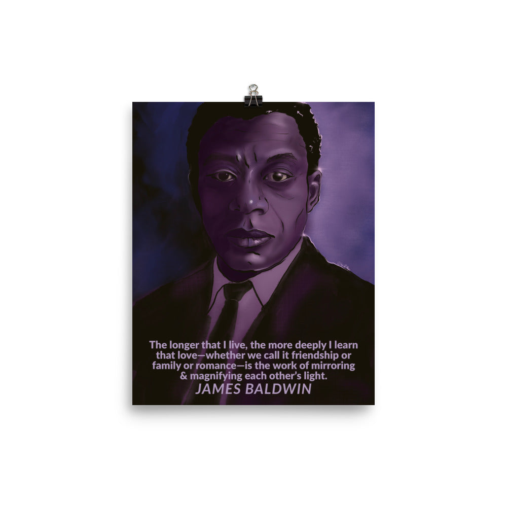 Purple Baldwin illustration with graphic text