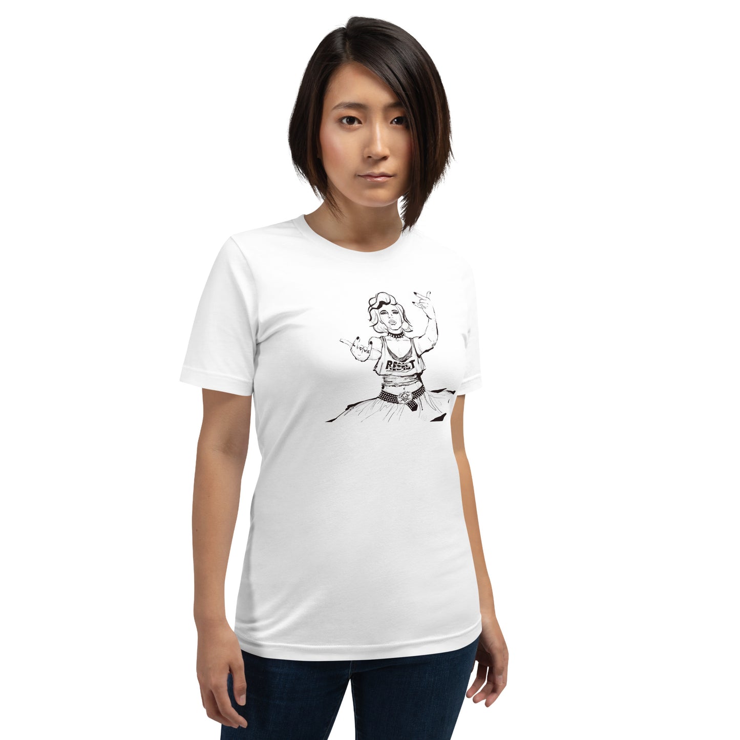 Black and white Marilyn Monroe portrait with Resist crop top