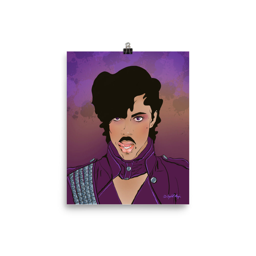 Purple Rain era Prince artwork with glam highlights
