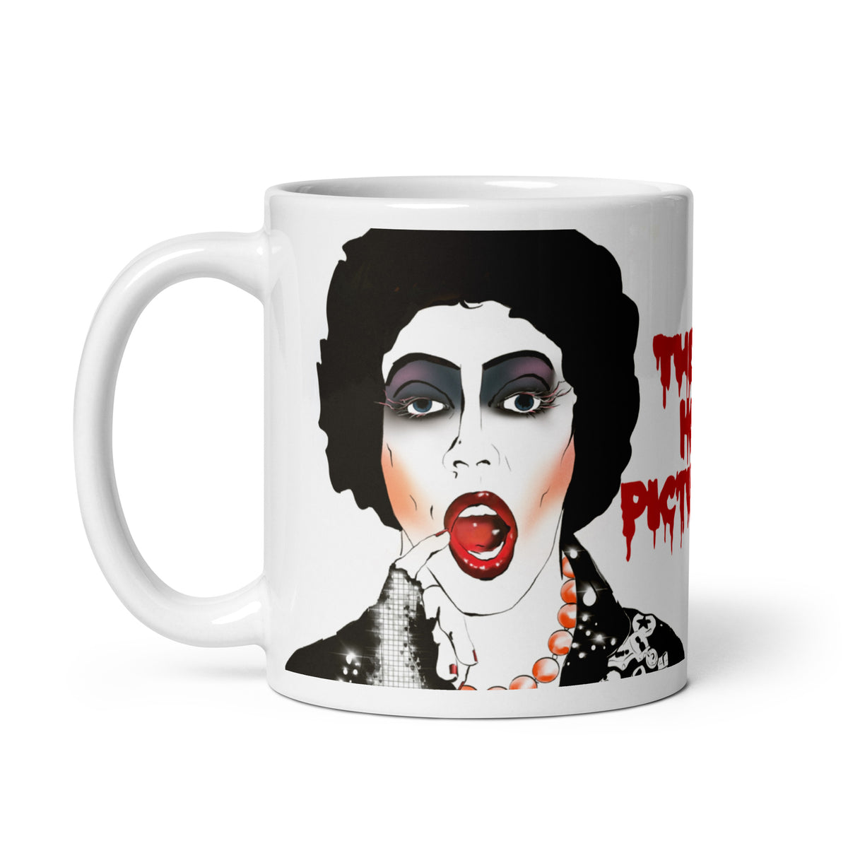 Frank‑N‑Furter glossy lips pose mug design
