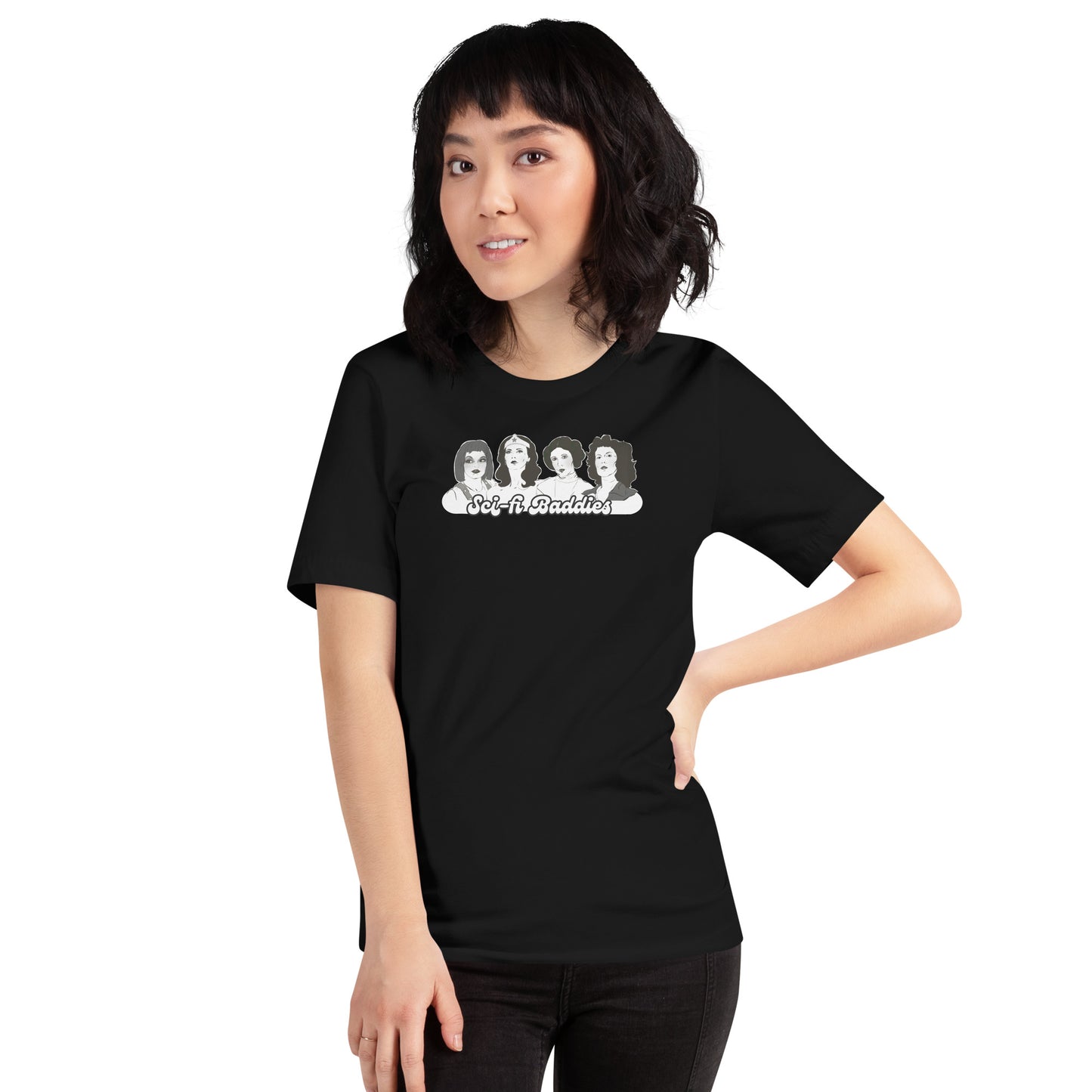 Pop‑culture baddies graphic tee featuring iconic female characters