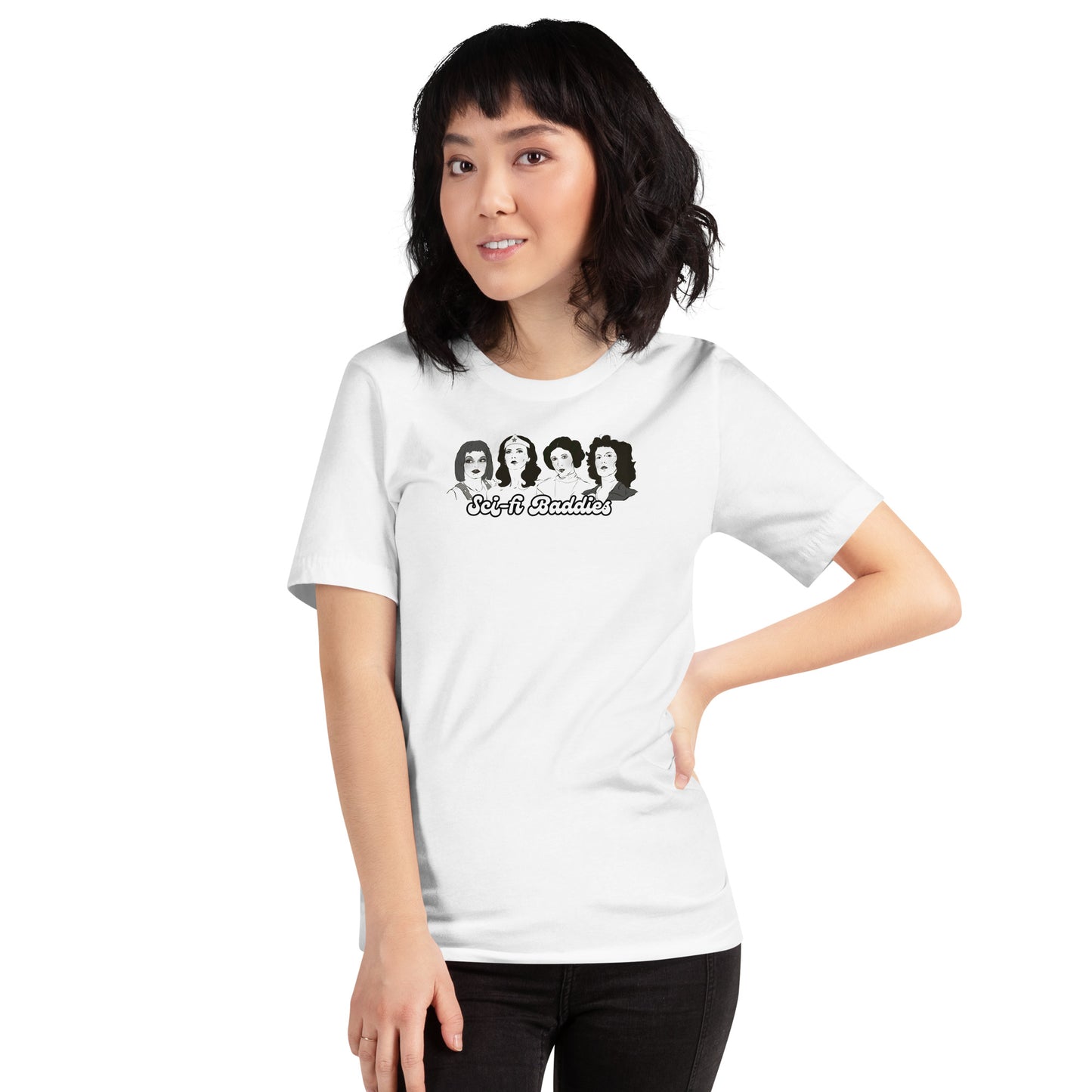 Pop‑culture baddies graphic tee featuring iconic female characters