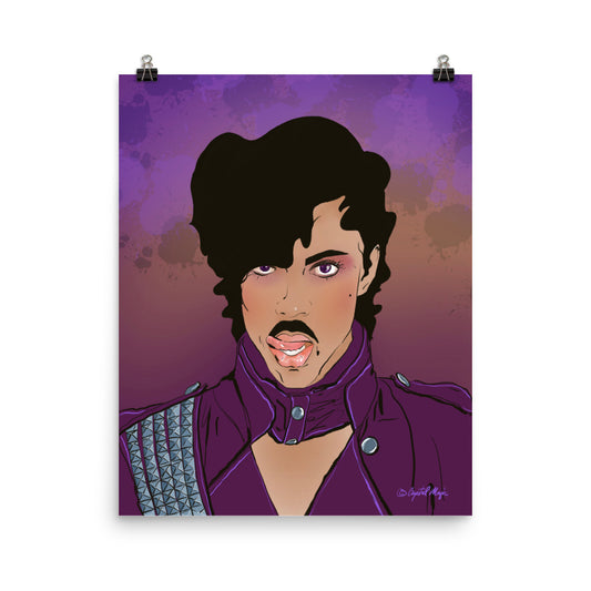 Pop‑art Prince portrait in purple tones
