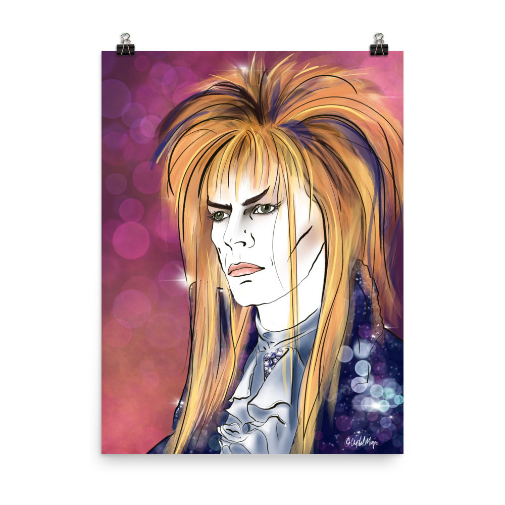 Labyrinth Goblin King illustration in bold neon pop‑art style
